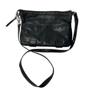 Perlina New York Black Leather Crossbody Shoulder Bag Purse Lined Animal Print